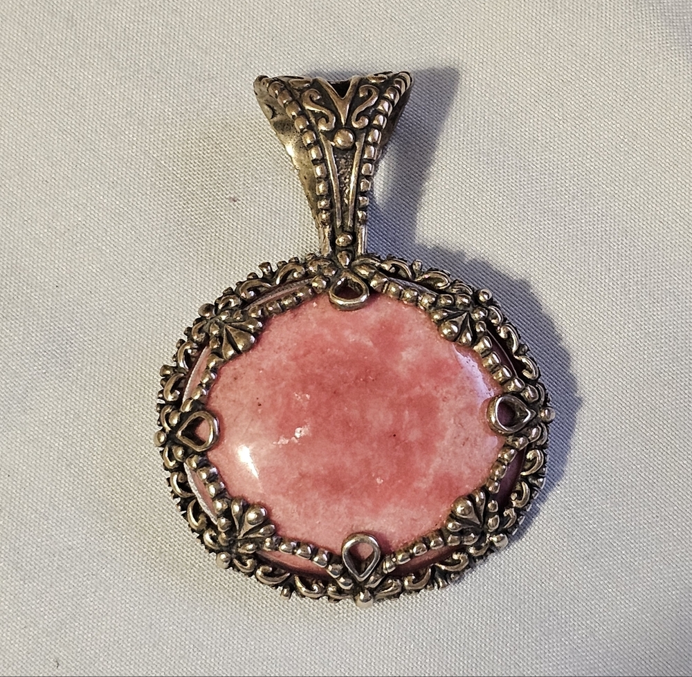 Carolyn Pollack Southwest Sterling Silver Pink Rhodonite Beaded Necklace Pendant - Picture 6 of 8